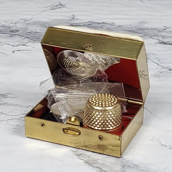 Sewing Box Kit Brass Porcelain Travel  Purse Vintage - Picture 11 of 11